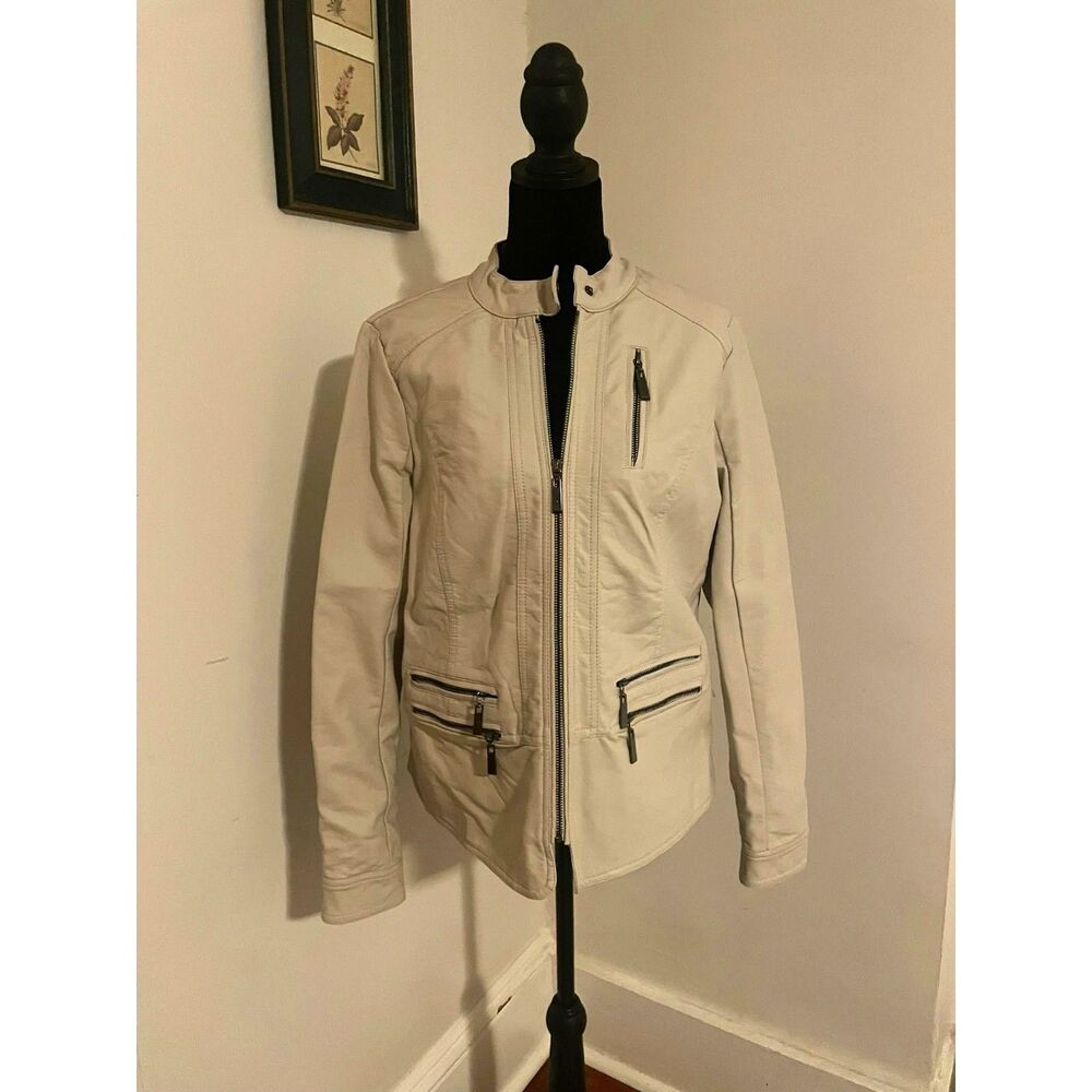 NWOT Apt. 9 Ivory/Cream Faux Leather Moto Jacket